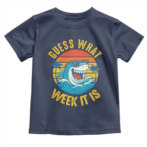 Funny Shark Lover Week Toddler T Shirt Guess What Week It Is Ocean Wildlife Retro Sunset TS02 Navy Print Your Wear