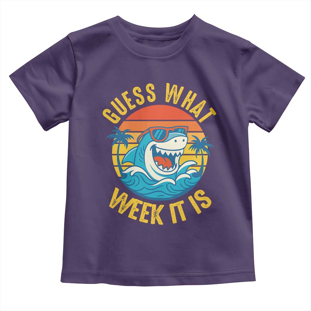 Funny Shark Lover Week Toddler T Shirt Guess What Week It Is Ocean Wildlife Retro Sunset TS02 Purple Print Your Wear