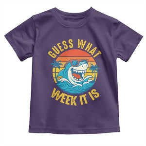 Funny Shark Lover Week Toddler T Shirt Guess What Week It Is Ocean Wildlife Retro Sunset TS02 Purple Print Your Wear
