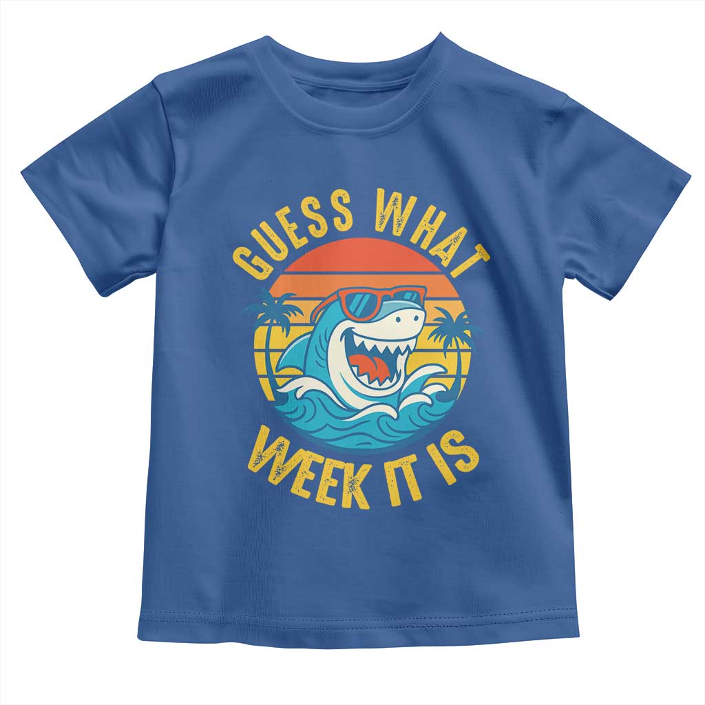 Funny Shark Lover Week Toddler T Shirt Guess What Week It Is Ocean Wildlife Retro Sunset TS02 Royal Blue Print Your Wear