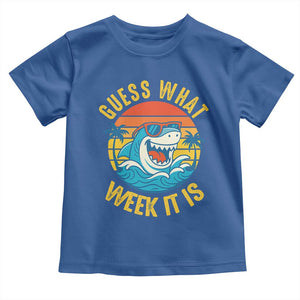Funny Shark Lover Week Toddler T Shirt Guess What Week It Is Ocean Wildlife Retro Sunset TS02 Royal Blue Print Your Wear