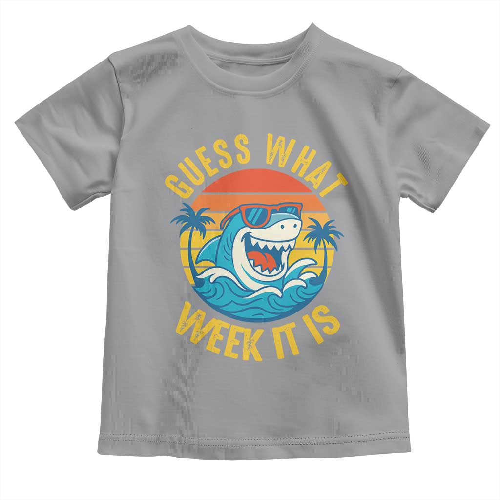 Funny Shark Lover Week Toddler T Shirt Guess What Week It Is Ocean Wildlife Retro Sunset TS02 Sport Gray Print Your Wear