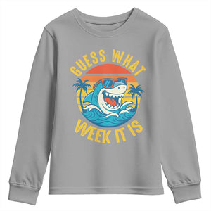 Funny Shark Lover Week Youth Sweatshirt Guess What Week It Is Ocean Wildlife Retro Sunset TS02 Sport Gray Print Your Wear