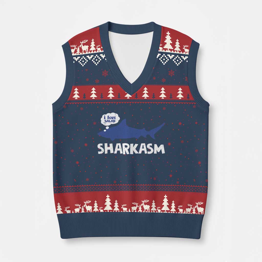 Funny Shark Sarcasm V-Neck Knit Sweater Vest Shark Sharkasm Marine Biology Vintage TS02 Navy Red Print Your Wear