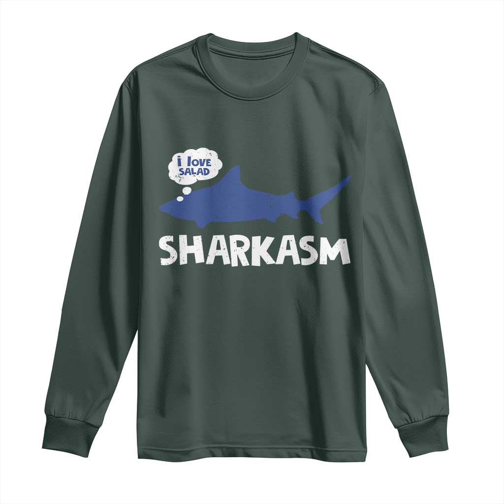 Funny Shark Sarcasm Long Sleeve Shirt Shark Sharkasm Marine Biology Vintage TS02 Dark Forest Green Print Your Wear
