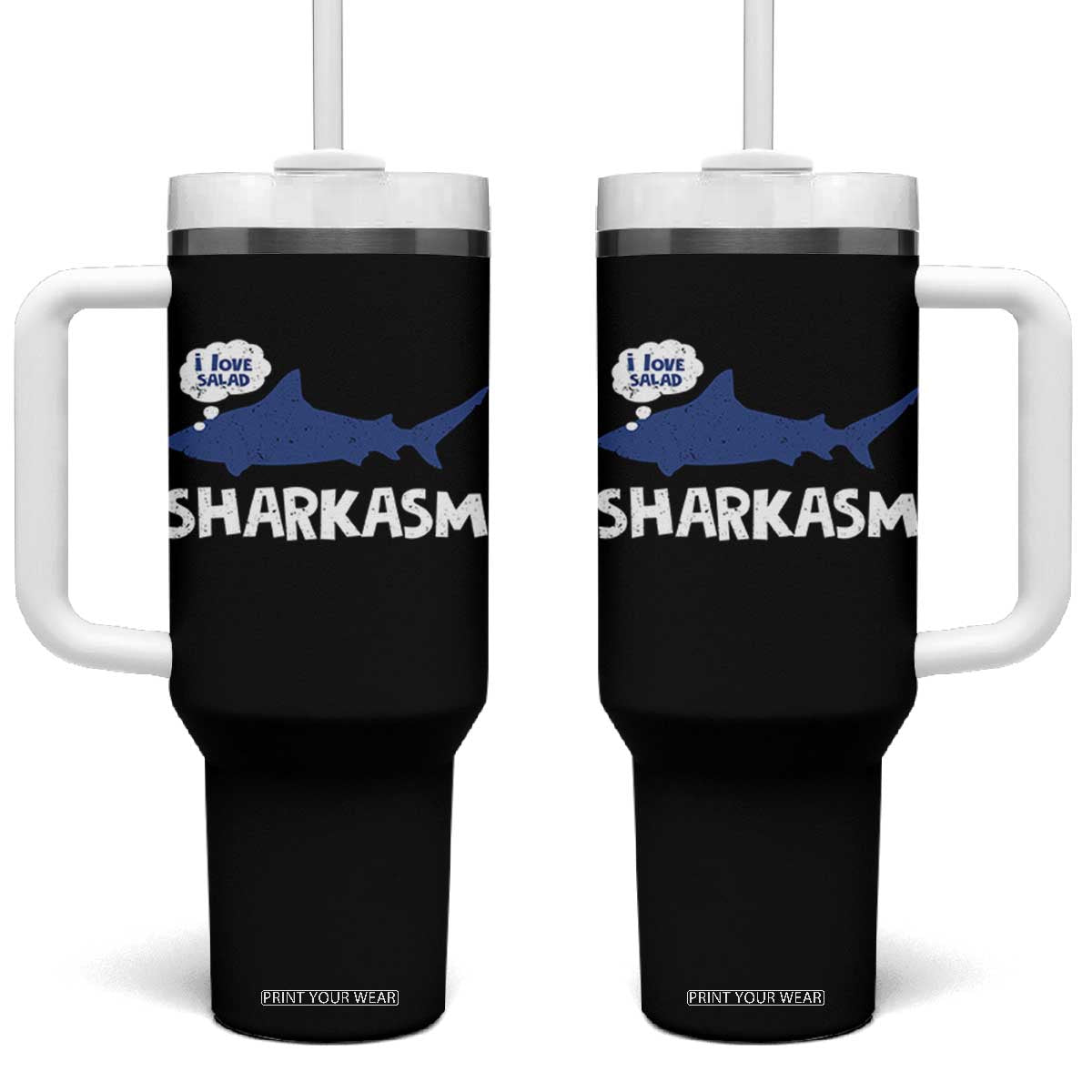 Funny Shark Sarcasm Tumbler With Handle Shark Sharkasm Marine Biology Vintage TS02 One Size: 40 oz Black Print Your Wear