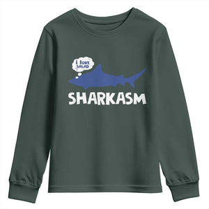 Funny Shark Sarcasm Youth Sweatshirt Shark Sharkasm Marine Biology Vintage TS02 Dark Forest Green Print Your Wear
