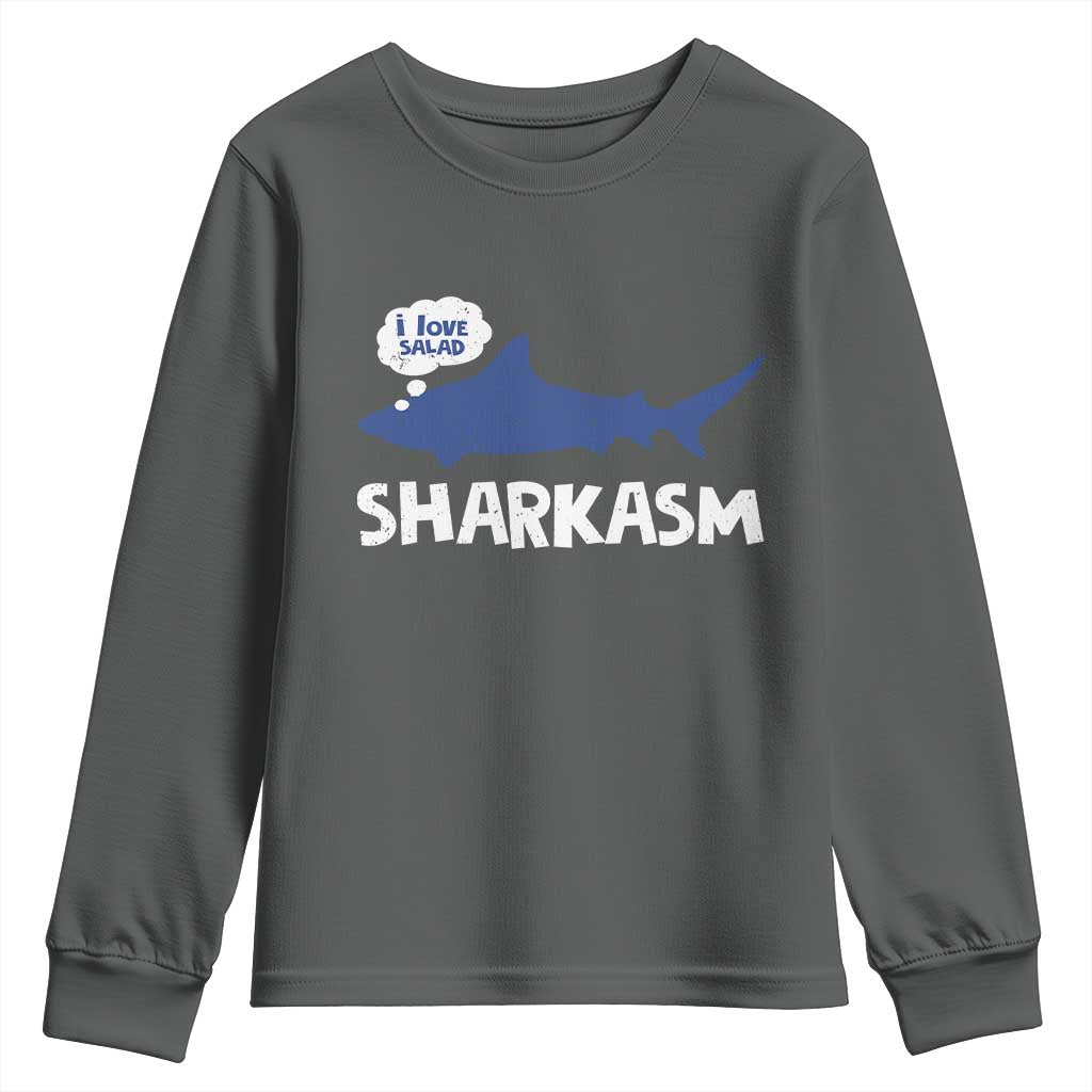 Funny Shark Sarcasm Youth Sweatshirt Shark Sharkasm Marine Biology Vintage TS02 Dark Heather Print Your Wear