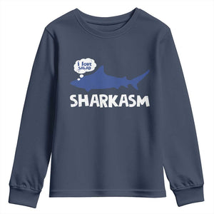 Funny Shark Sarcasm Youth Sweatshirt Shark Sharkasm Marine Biology Vintage TS02 Navy Print Your Wear