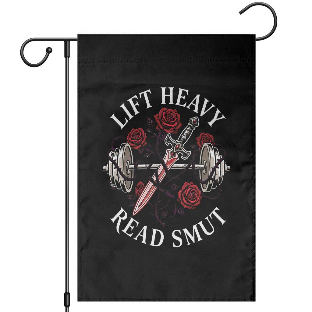 Lift Heavy Read Smut Funny Bookish Fitness Garden Flag Vintage Gothic Dagger Roses Weightlifting Spicy Romance Book Lover TS02 Black Print Your Wear