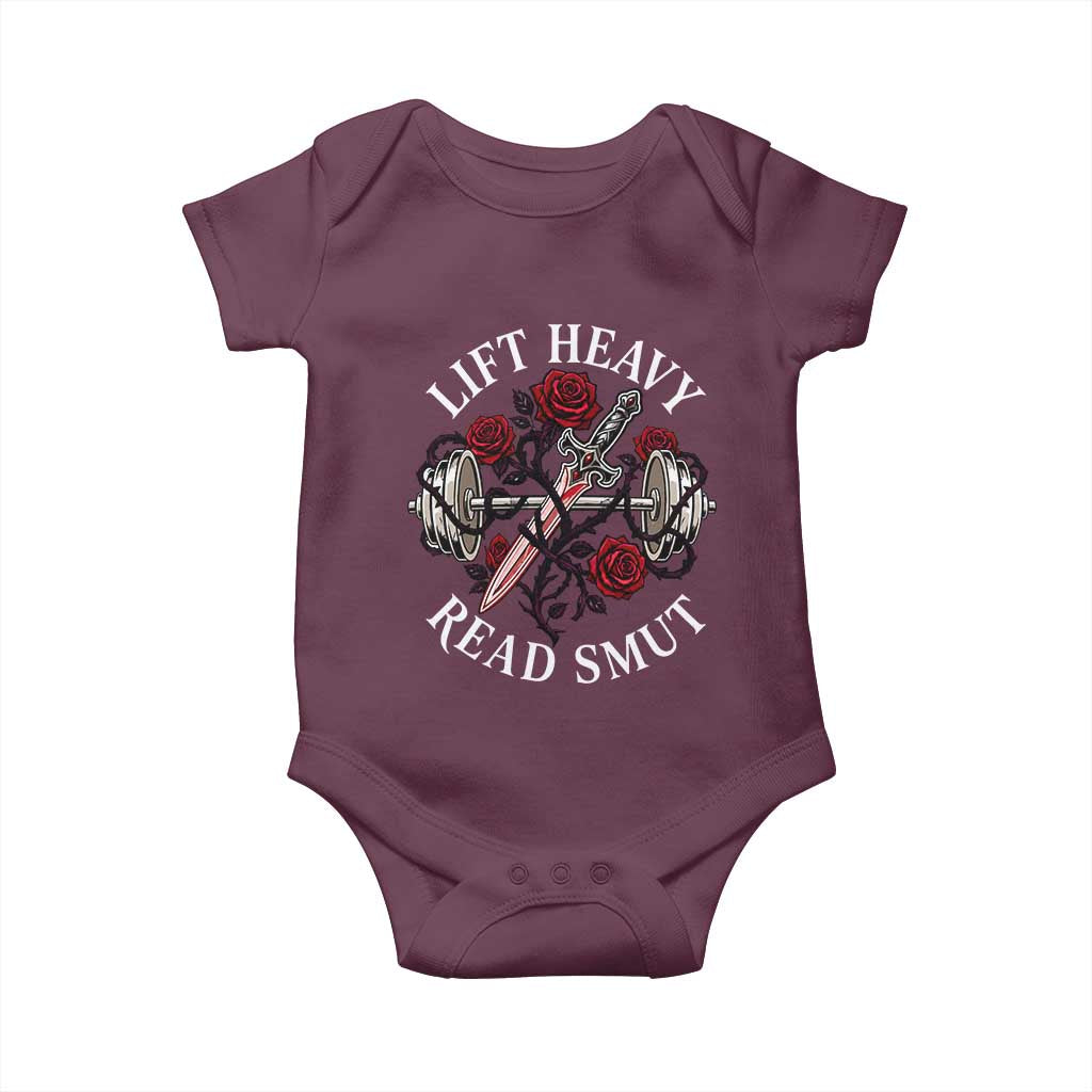 Lift Heavy Read Smut Funny Bookish Fitness Baby Onesie Vintage Gothic Dagger Roses Weightlifting Spicy Romance Book Lover