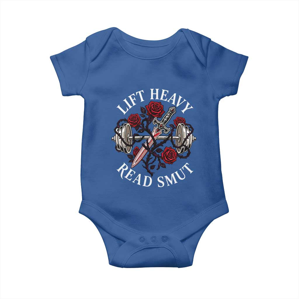 Lift Heavy Read Smut Funny Bookish Fitness Baby Onesie Vintage Gothic Dagger Roses Weightlifting Spicy Romance Book Lover