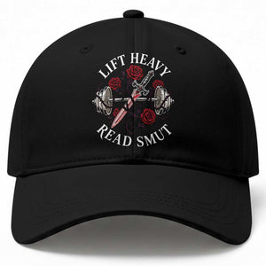 Lift Heavy Read Smut Funny Bookish Fitness Baseball Cap Vintage Gothic Dagger Roses Weightlifting Spicy Romance Book Lover