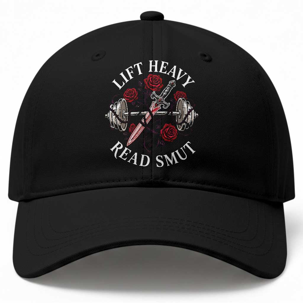 Lift Heavy Read Smut Funny Bookish Fitness Baseball Cap Vintage Gothic Dagger Roses Weightlifting Spicy Romance Book Lover TS02 Print Your Wear