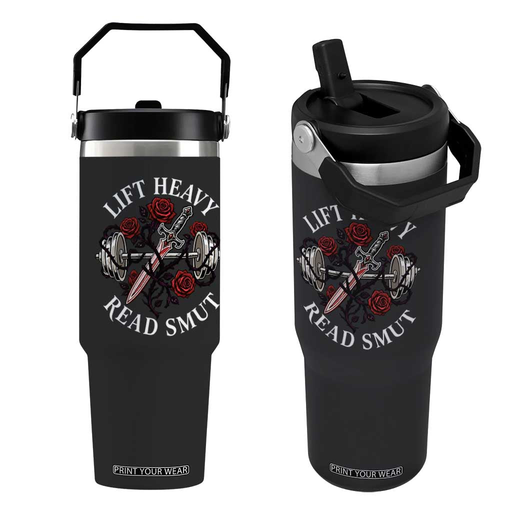 Lift Heavy Read Smut Funny Bookish Fitness Flip Straw Tumbler Vintage Gothic Dagger Roses Weightlifting Spicy Romance Book Lover TS02 One Size: 30 oz Black Print Your Wear
