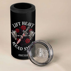 Lift Heavy Read Smut Funny Bookish Fitness 4 in 1 Can Cooler Tumbler Vintage Gothic Dagger Roses Weightlifting Spicy Romance Book Lover