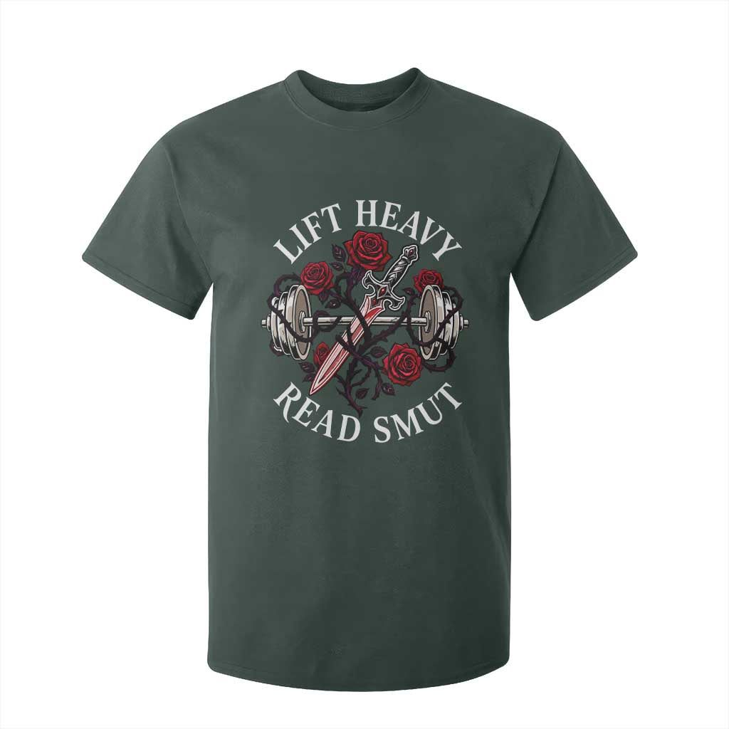 Lift Heavy Read Smut Funny Bookish Fitness T Shirt For Kid Vintage Gothic Dagger Roses Weightlifting Spicy Romance Book Lover