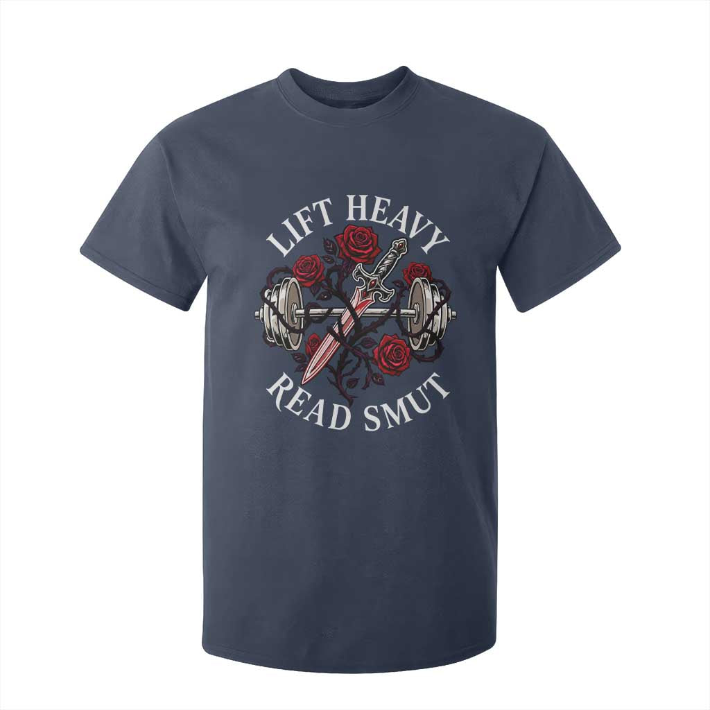 Lift Heavy Read Smut Funny Bookish Fitness T Shirt For Kid Vintage Gothic Dagger Roses Weightlifting Spicy Romance Book Lover