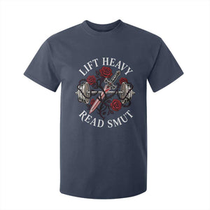 Lift Heavy Read Smut Funny Bookish Fitness T Shirt For Kid Vintage Gothic Dagger Roses Weightlifting Spicy Romance Book Lover