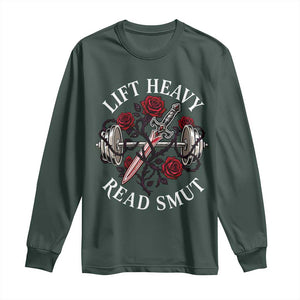 Lift Heavy Read Smut Funny Bookish Fitness Long Sleeve Shirt Vintage Gothic Dagger Roses Weightlifting Spicy Romance Book Lover