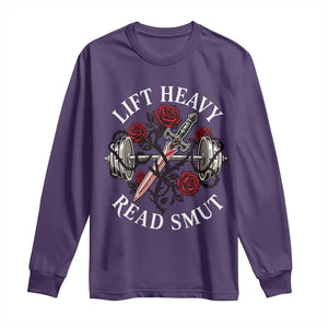 Lift Heavy Read Smut Funny Bookish Fitness Long Sleeve Shirt Vintage Gothic Dagger Roses Weightlifting Spicy Romance Book Lover