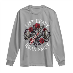 Lift Heavy Read Smut Funny Bookish Fitness Long Sleeve Shirt Vintage Gothic Dagger Roses Weightlifting Spicy Romance Book Lover