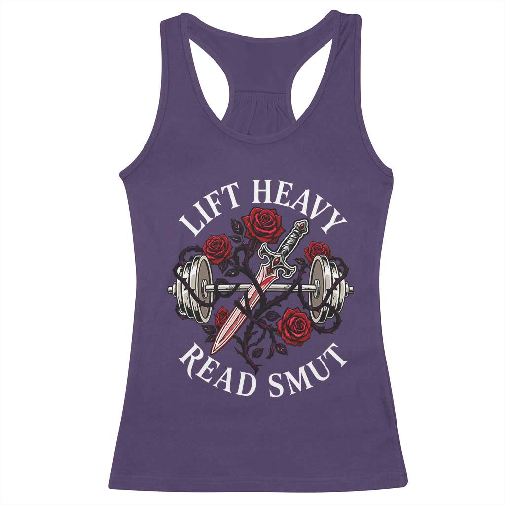 Lift Heavy Read Smut Funny Bookish Fitness Racerback Tank Top Vintage Gothic Dagger Roses Weightlifting Spicy Romance Book Lover