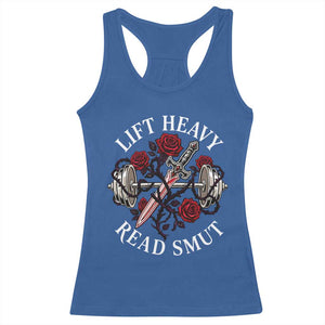 Lift Heavy Read Smut Funny Bookish Fitness Racerback Tank Top Vintage Gothic Dagger Roses Weightlifting Spicy Romance Book Lover