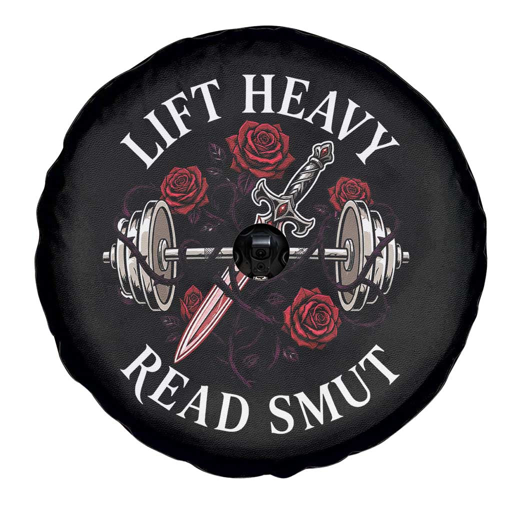 Lift Heavy Read Smut Funny Bookish Fitness Spare Tire Cover Vintage Gothic Dagger Roses Weightlifting Spicy Romance Book Lover