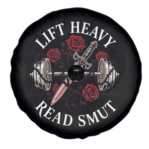 Lift Heavy Read Smut Funny Bookish Fitness Spare Tire Cover Vintage Gothic Dagger Roses Weightlifting Spicy Romance Book Lover