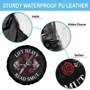 Lift Heavy Read Smut Funny Bookish Fitness Spare Tire Cover Vintage Gothic Dagger Roses Weightlifting Spicy Romance Book Lover