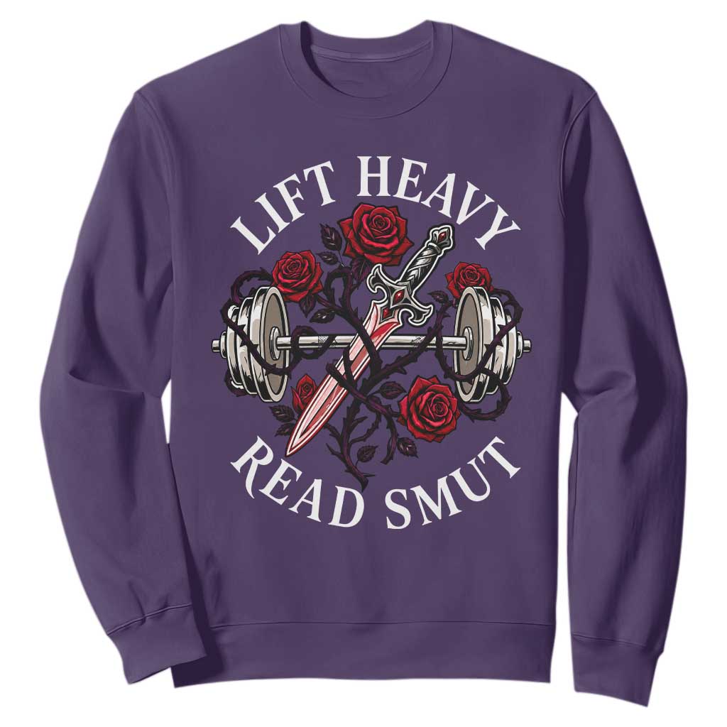 Lift Heavy Read Smut Funny Bookish Fitness Sweatshirt Vintage Gothic Dagger Roses Weightlifting Spicy Romance Book Lover