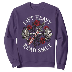 Lift Heavy Read Smut Funny Bookish Fitness Sweatshirt Vintage Gothic Dagger Roses Weightlifting Spicy Romance Book Lover