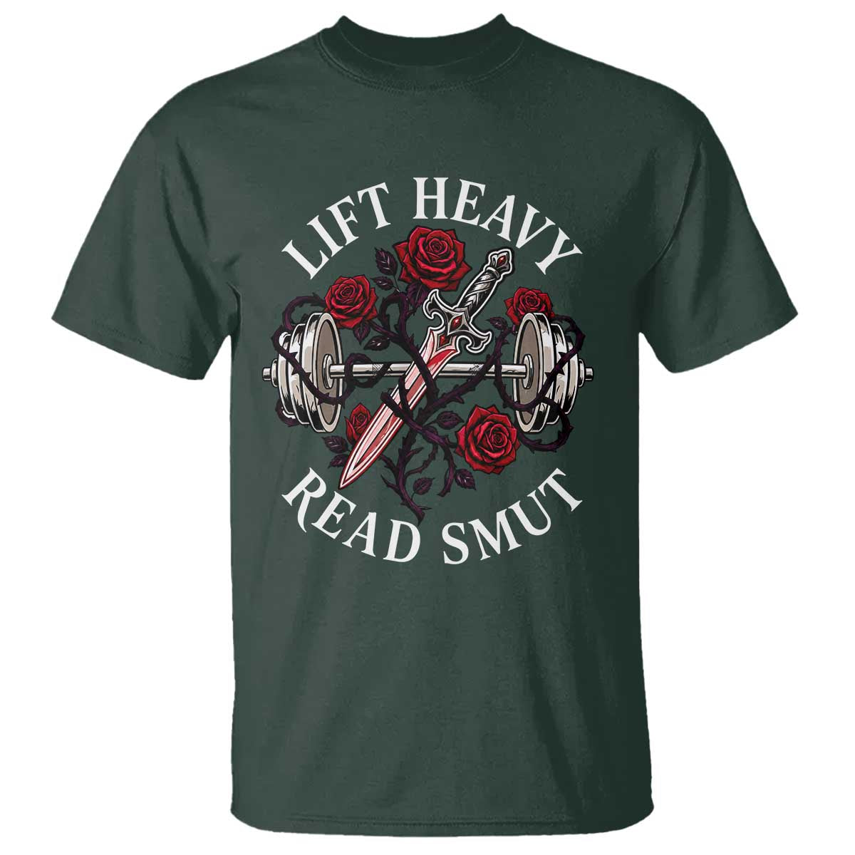 Lift Heavy Read Smut Funny Bookish Fitness T Shirt Vintage Gothic Dagger Roses Weightlifting Spicy Romance Book Lover