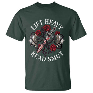 Lift Heavy Read Smut Funny Bookish Fitness T Shirt Vintage Gothic Dagger Roses Weightlifting Spicy Romance Book Lover