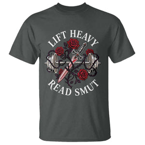 Lift Heavy Read Smut Funny Bookish Fitness T Shirt Vintage Gothic Dagger Roses Weightlifting Spicy Romance Book Lover