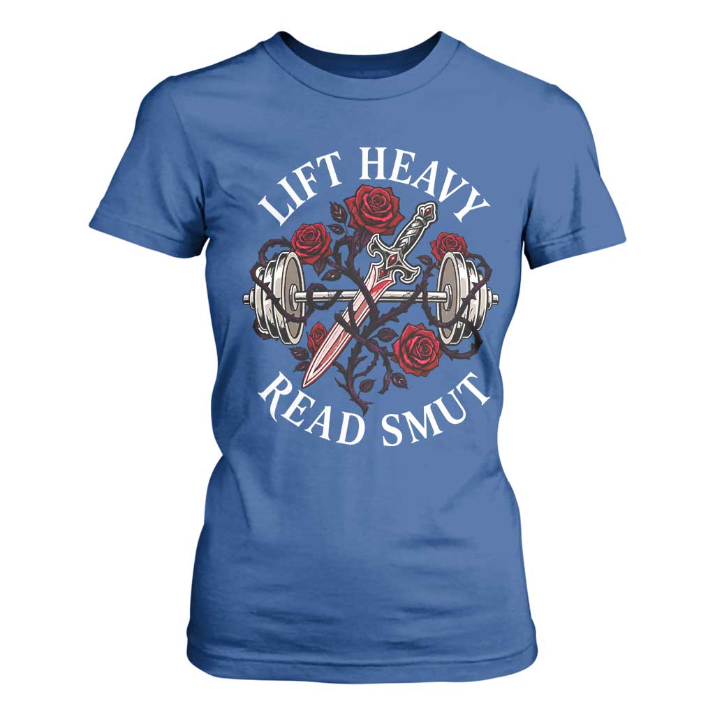 Lift Heavy Read Smut Funny Bookish Fitness T Shirt For Women Vintage Gothic Dagger Roses Weightlifting Spicy Romance Book Lover