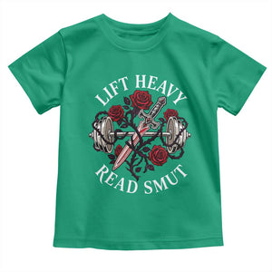 Lift Heavy Read Smut Funny Bookish Fitness Toddler T Shirt Vintage Gothic Dagger Roses Weightlifting Spicy Romance Book Lover