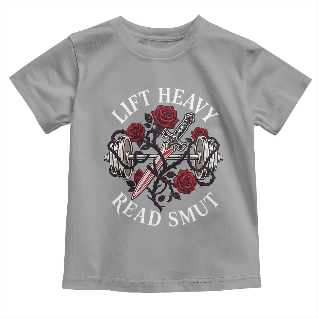 Lift Heavy Read Smut Funny Bookish Fitness Toddler T Shirt Vintage Gothic Dagger Roses Weightlifting Spicy Romance Book Lover