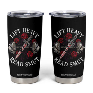 Lift Heavy Read Smut Funny Bookish Fitness Tumbler Cup Vintage Gothic Dagger Roses Weightlifting Spicy Romance Book Lover