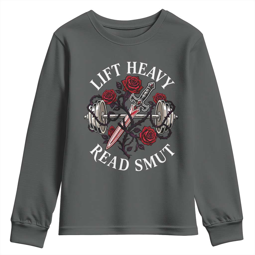 Lift Heavy Read Smut Funny Bookish Fitness Youth Sweatshirt Vintage Gothic Dagger Roses Weightlifting Spicy Romance Book Lover