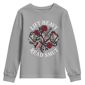 Lift Heavy Read Smut Funny Bookish Fitness Youth Sweatshirt Vintage Gothic Dagger Roses Weightlifting Spicy Romance Book Lover