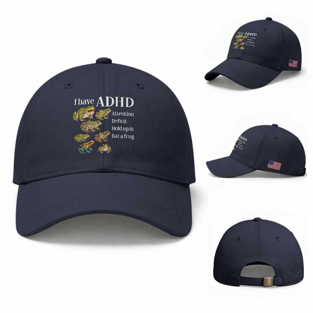 I Have ADHD Attention Deficit Hold up is Dat a Frog Baseball Cap Funny Neurodiversity Humor Frogs Lover Meme