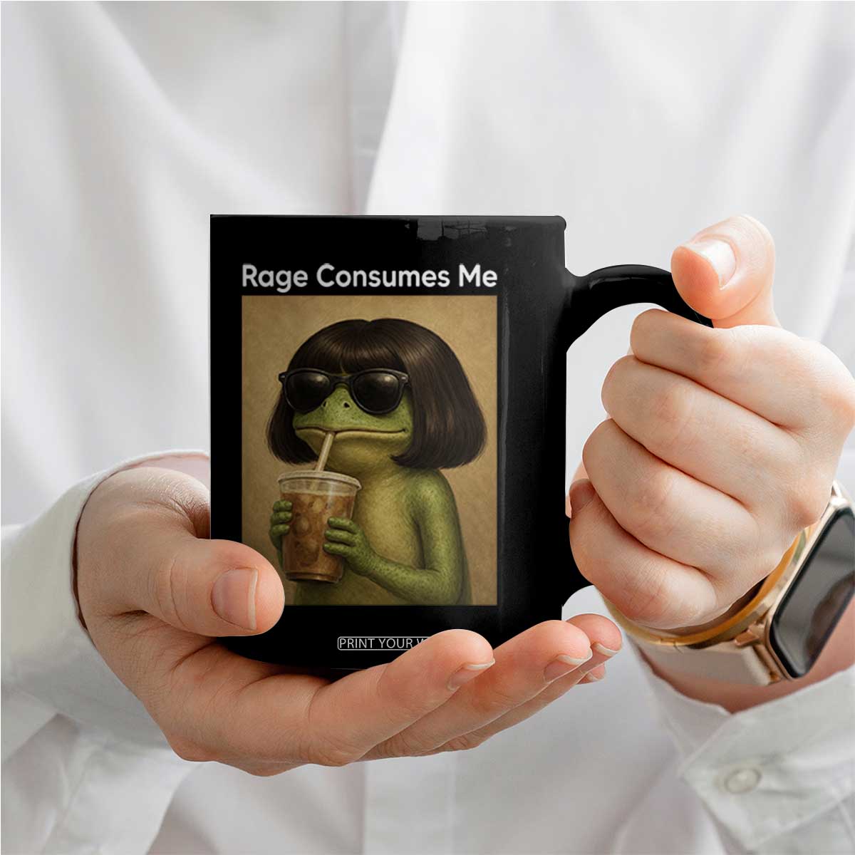 Funny Frog Bob Haircut Rage Consumes Me Coffee Mug Renaissance Painting Meme