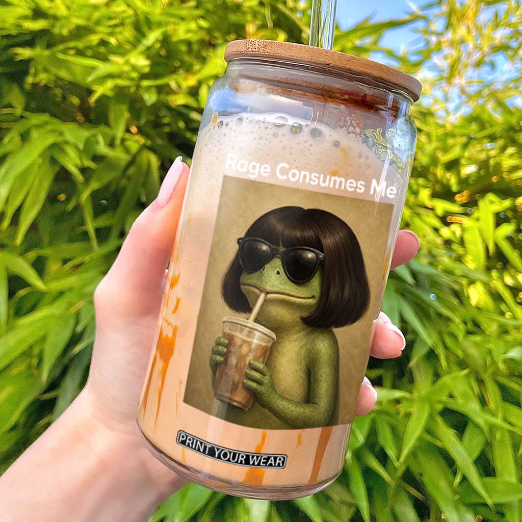 Funny Frog Bob Haircut Rage Consumes Me Glass Can Renaissance Painting Meme TS02 Black Print Your Wear