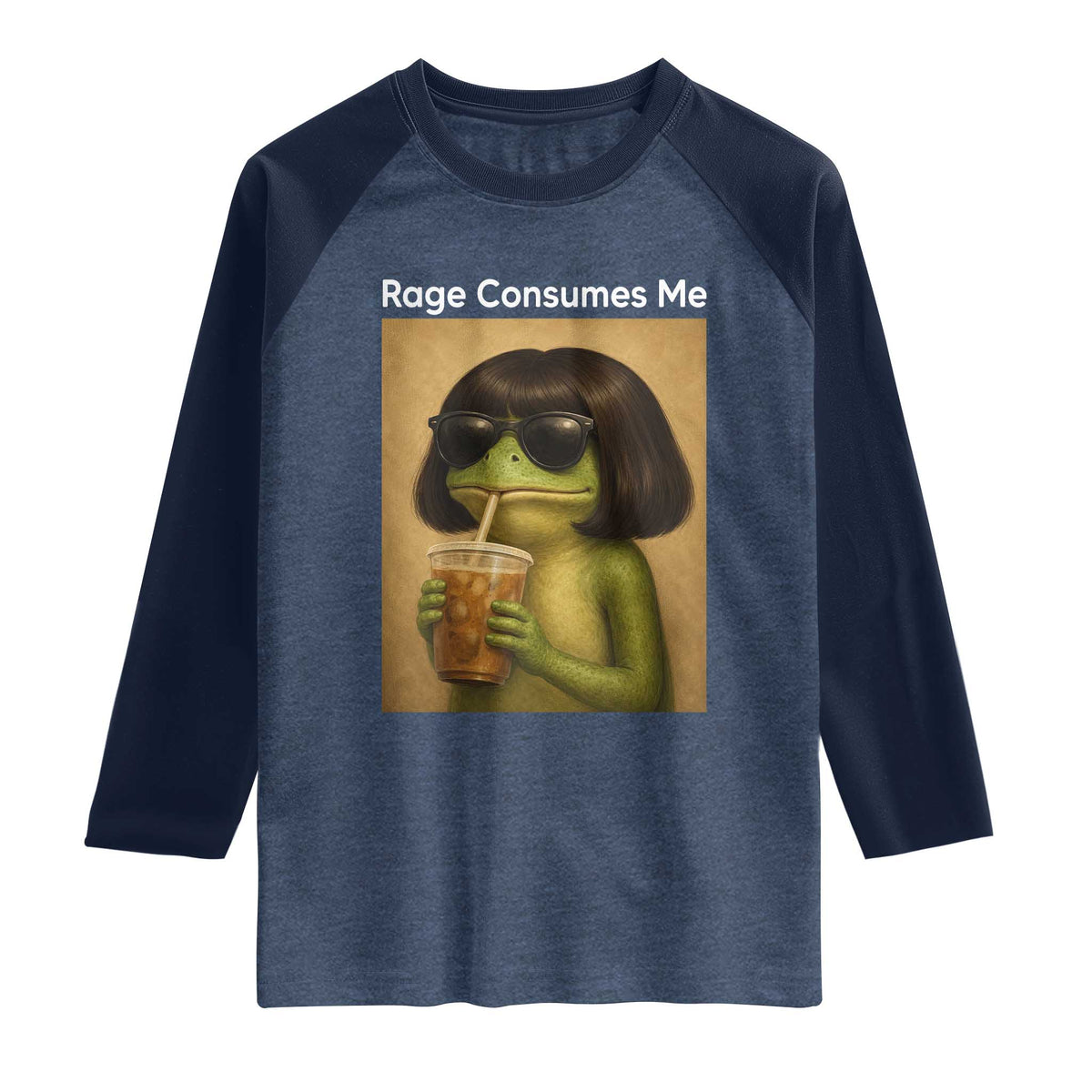 Funny Frog Bob Haircut Rage Consumes Me Raglan Shirt Renaissance Painting Meme