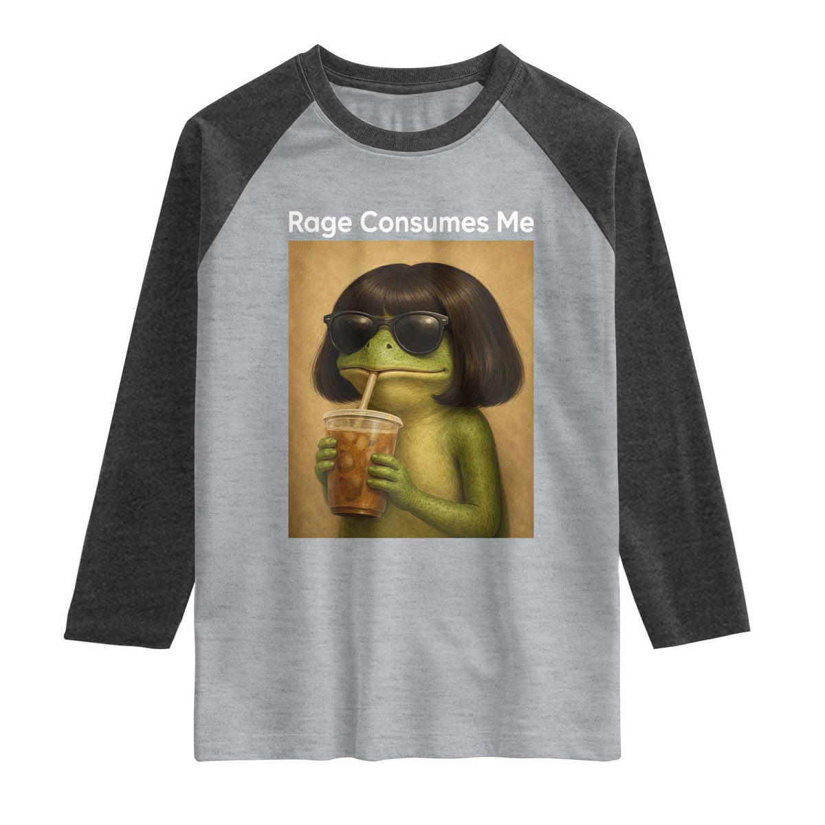 Funny Frog Bob Haircut Rage Consumes Me Raglan Shirt Renaissance Painting Meme