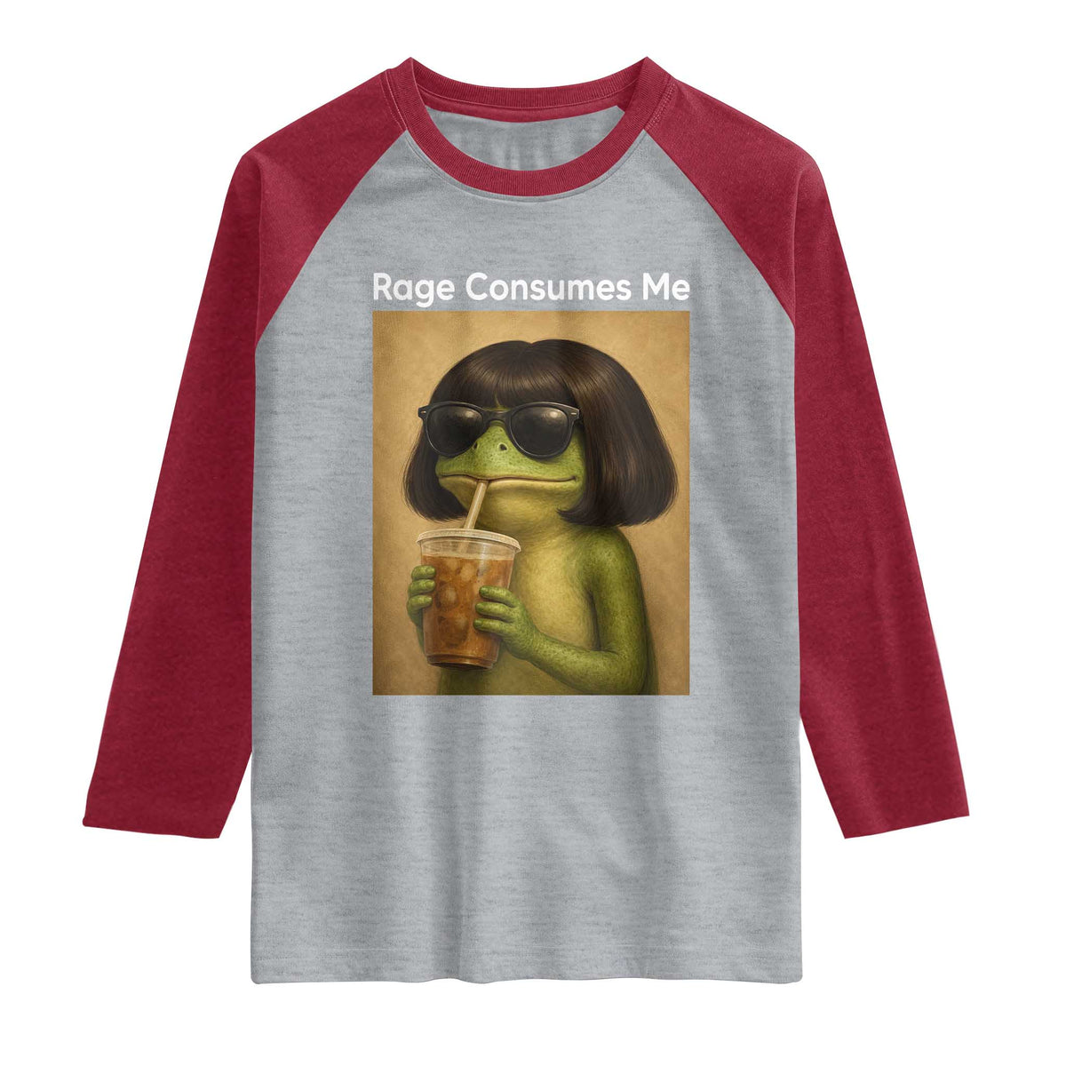 Funny Frog Bob Haircut Rage Consumes Me Raglan Shirt Renaissance Painting Meme