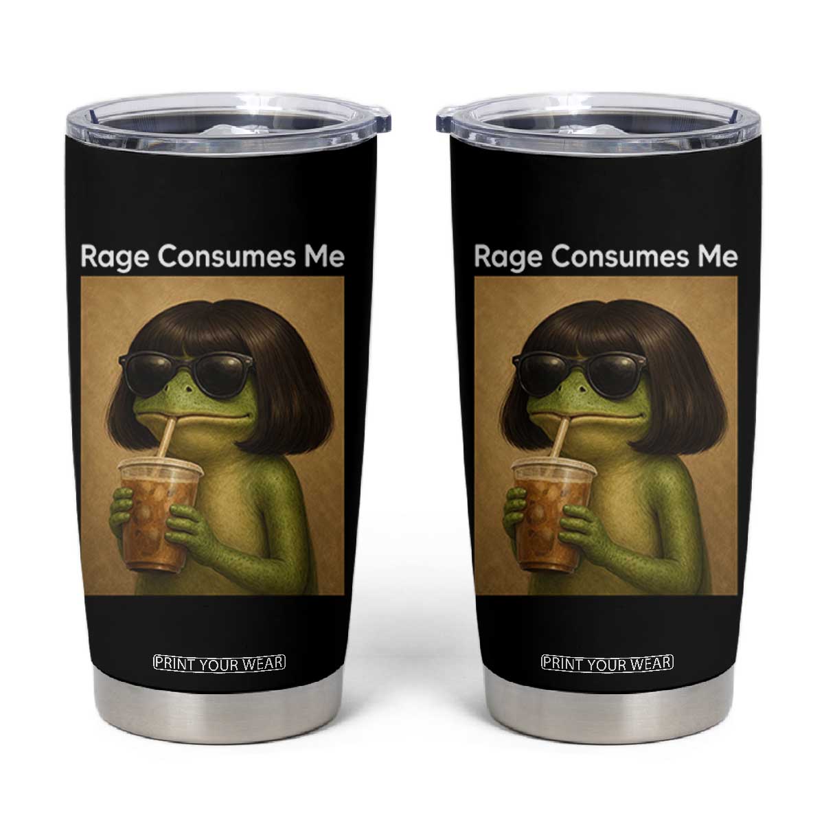 Funny Frog Bob Haircut Rage Consumes Me Tumbler Cup Renaissance Painting Meme TS02 Black Print Your Wear
