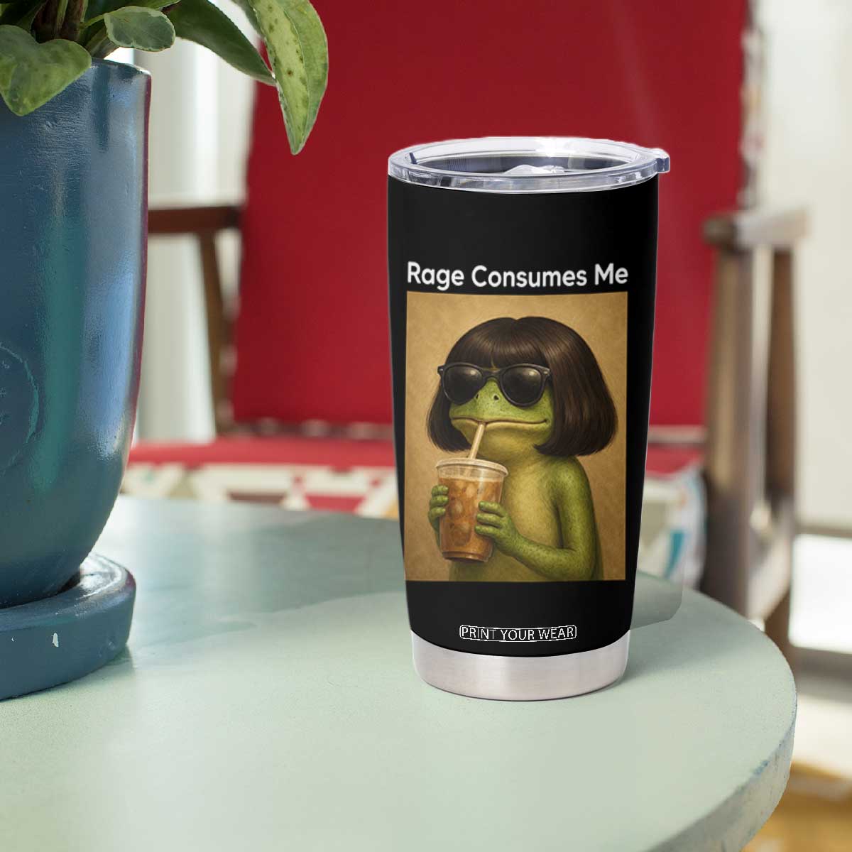 Funny Frog Bob Haircut Rage Consumes Me Tumbler Cup Renaissance Painting Meme